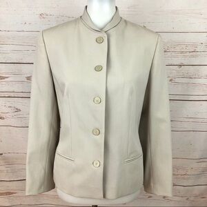 Giorgio Armani Minimalist Beige Taupe Pinstriped Wool Blazer Jacket